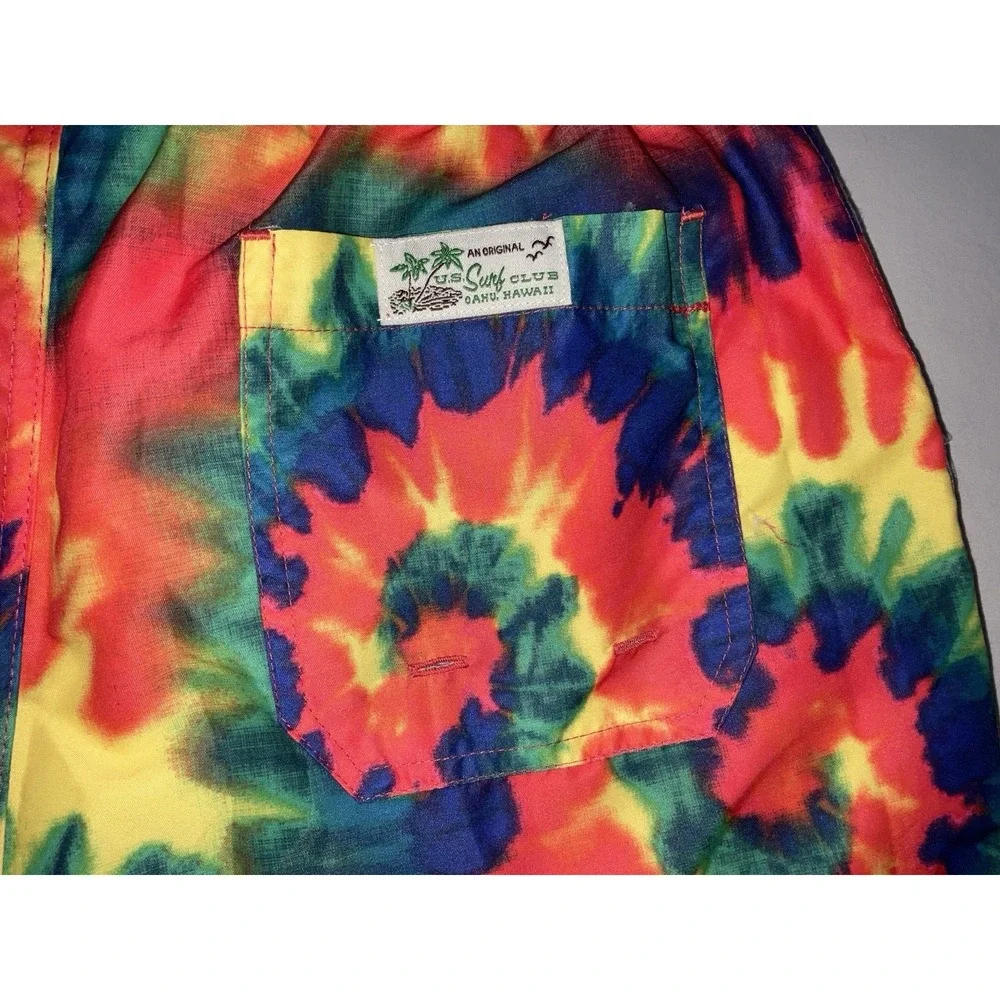 NWT Men's U.S.‎ Surf Club Oahu, Hawaii Tie Dyed Lined Swim Trunks - Small